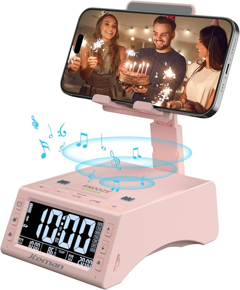 JTEMAN Gifts for Men Women: Cell Phone Stand with Wireless Bluetooth Speaker, Adjustable Cool Tech Gadget, Pink