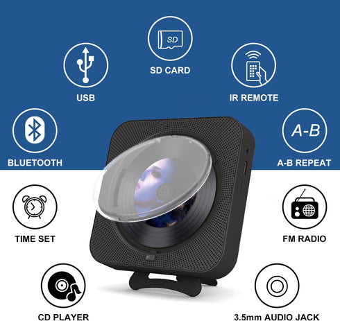 Portable CD Player with Bluetooth Desktop CD Player for Home CD Music Players with Remote Control,Timer,Built-in Dual Speakers with LED Display Home Audio Boombox FM Radio (Black)