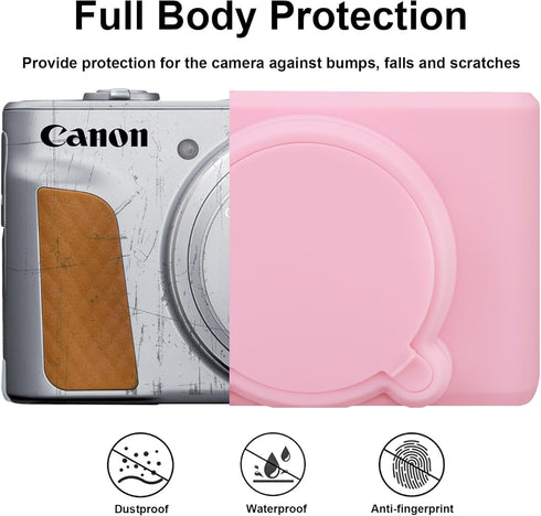 BOVKE Silicone Camera Case for Canon PowerShot SX740/SX730, Soft Cover with Removable Lens Cover, Pink