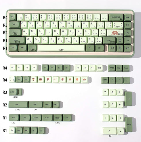 Sumgsn PBT DYE-SUB Matcha Keycaps, XDA Profile 124 Keys Fit for 60% 65% 95% Cherry MX Switches Mechanical Keyboard