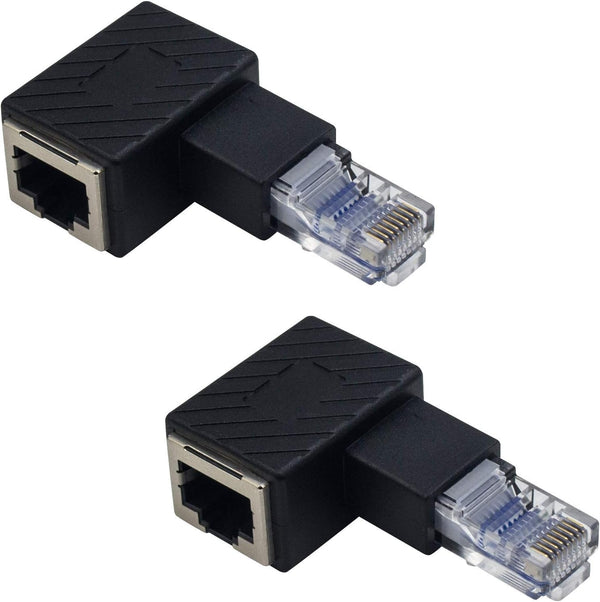 Duttek Ethernet Adapter 90 Degree, Left Angled RJ45 Male to Female Extender Adapter, Cat5e/Cat6 RJ45 Ethernet, 2 Pack