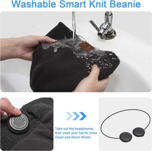 beanie MUSICBEE Bluetooth V5.2 - Wireless Knit Winter Cap, 24 Hour Playtime, Built-in Microphone, HD Stereo Speakers,