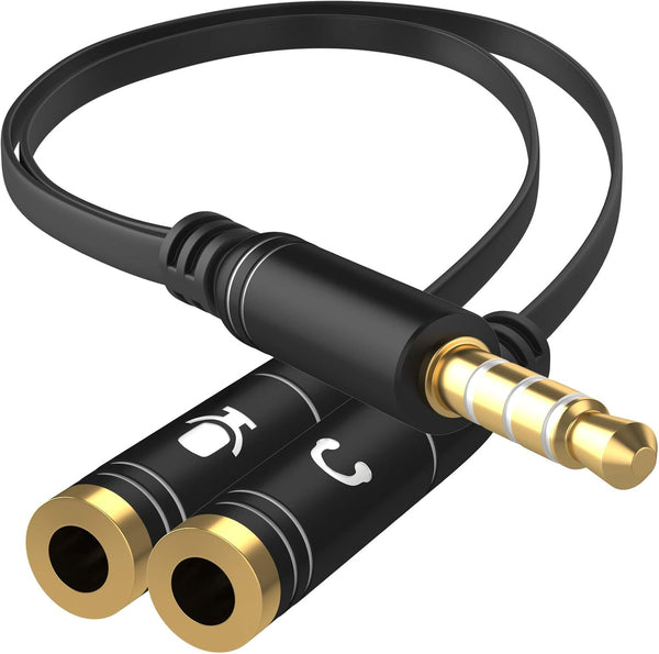 Headphone Splitter Adapter, 3.5mm Audio + Mic TRRS Splitter (3.5mm Male to 2X 3.5mm Female) for Gaming Headset