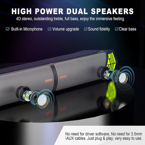 Gaming Speakers for PC, Computer Speakers for Desktop Monitor with Bluetooth, 2 in 1 Soundbar, Can Be Split and Combined