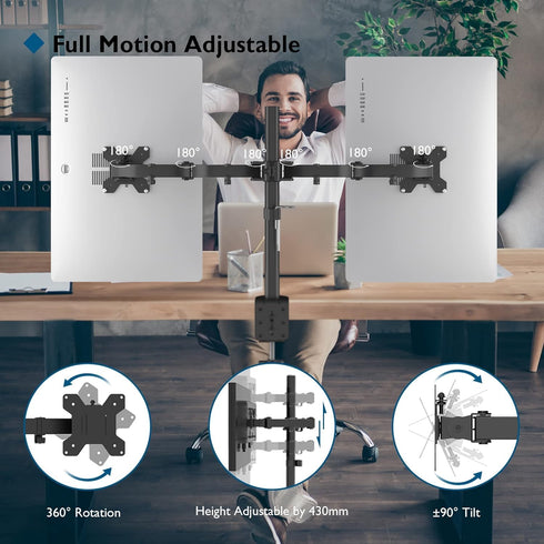 BONTEC Dual Monitor Desk Mount, Monitor Stand for 13 27 Inch LCD LED 2 Monitors, Ergonomic Full Motion Heavy Duty