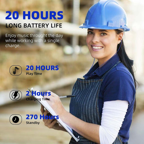 Ear Plugs Bluetooth Headphones for Work, Neckband Wireless Earbuds, Noise Reduction in-Ear Earphones with Mic, 20 Hours