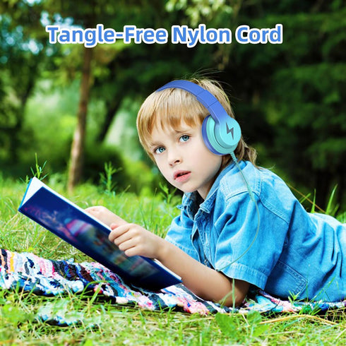 Kids Headphones with Microphone, Wired 85/94dB Volume Limiter, Sharing Jack, Foldable for Online Study, Gradient Blue