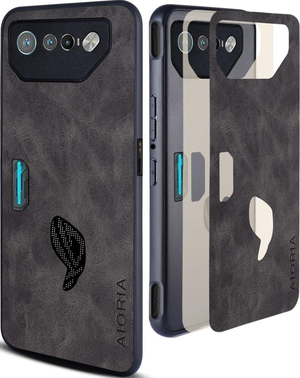 Premium Leather Case for Asus ROG Phone 7 5G - Retro Design, Full Protection (Gray) - Perfect for gamers!
