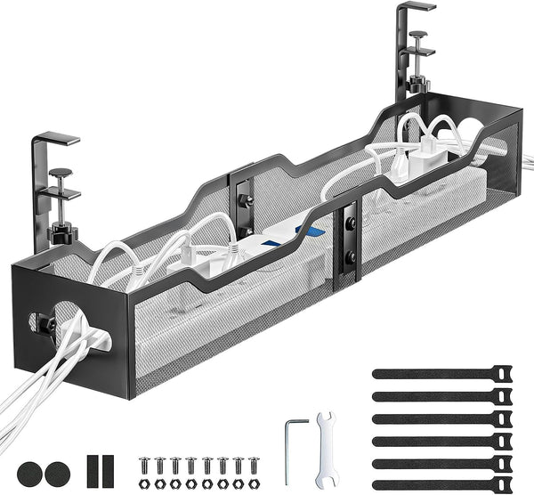 Under Desk Cable Management Tray - Litwaro 25'' Metal Cable Tray with Clamp for Desk Wire Management