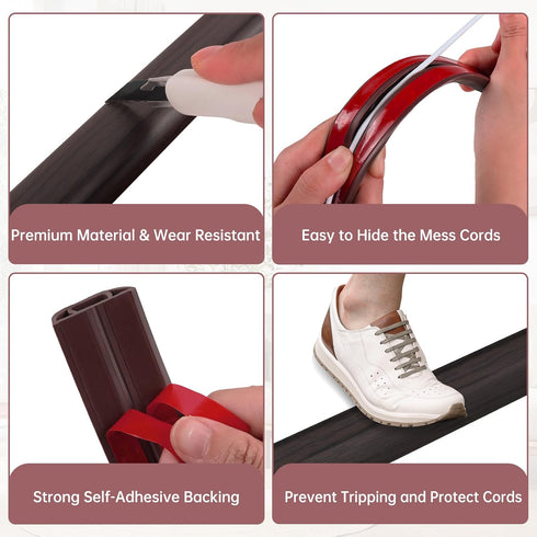 Floor Cord Cover Self Adhesive, Extension Cord Hider for Power Cord Protection, Dark Walnut, 10Ft