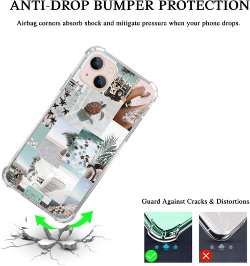 Turtle Aesthetic Collage Case for iPhone 14 Plus, Pastel Summer Vibe Beach Ocean Design for Teens Men Women