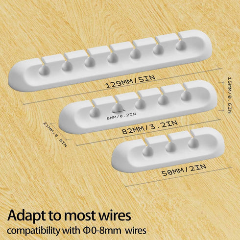 USB Cable Organizer Clips, 10 Packs (3-5-7-Slots) White Self Adhesive Cord Holder for Desk Cable Management