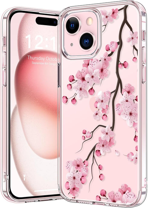 bicol Crystal Clear Case for iPhone 15, Fashionable Designs for Girls Women, Slim Fit Shockproof Acrylic (Blooming