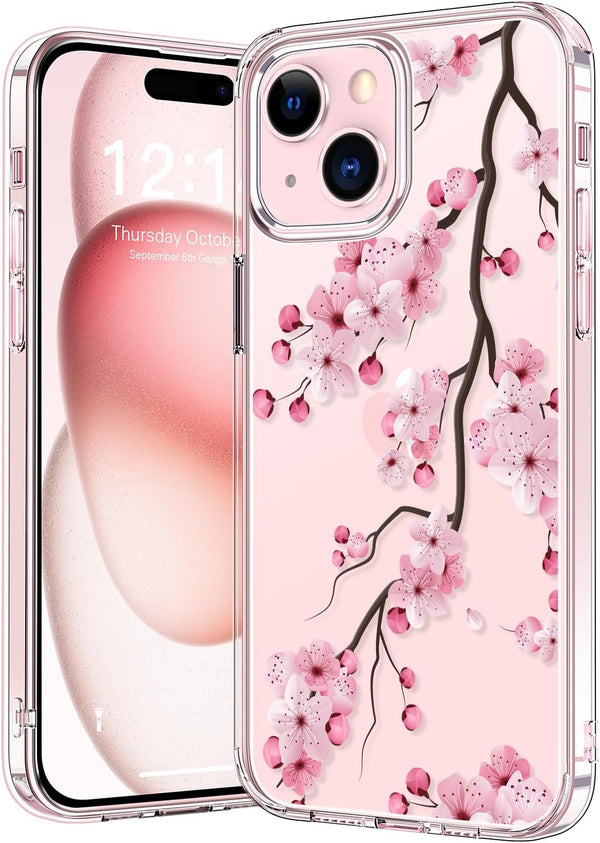 bicol Crystal Clear Case for iPhone 15, Fashionable Designs for Girls Women, Slim Fit Shockproof Acrylic (Blooming