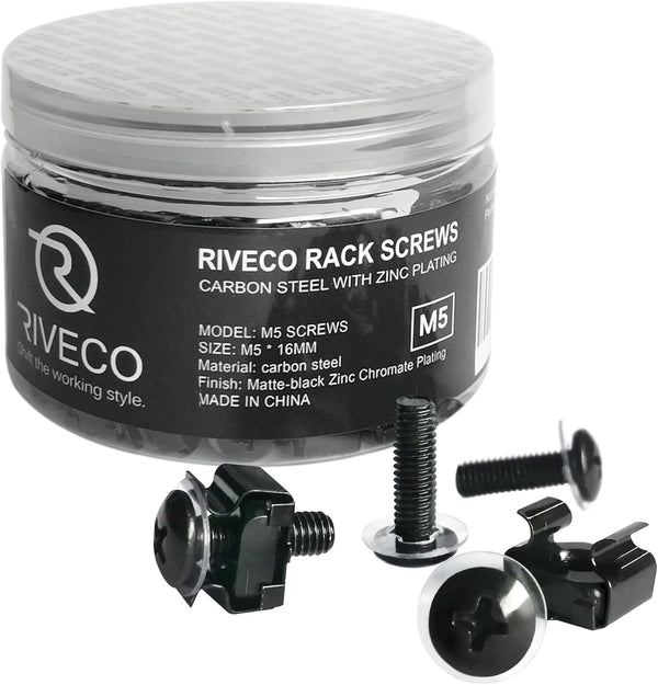 RIVECO M5 Rack Screws & Cage Nuts, 50 Sets for Server Cabinets & Racks Mounting Network Equipment