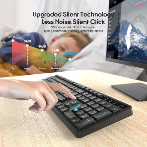 Hofotek 90% Silent Wireless Keyboard and Mouse Combo, Less Noise, Full Size Numpad, Ultra Slim, Quiet & Soft Touch