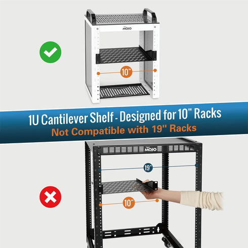 Tecmojo 1U 10" 7.87" Rack Mount Shelf for Server Rack, Deep Vented Cantilever Tray, Metal Shelf for Network Cabinet