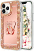 LUVI Bling Diamond Glitter Mirror Case for iPhone 12/iPhone 12 Pro 6.1 inch with Bear Ring Holder Kickstand, Rose Gold