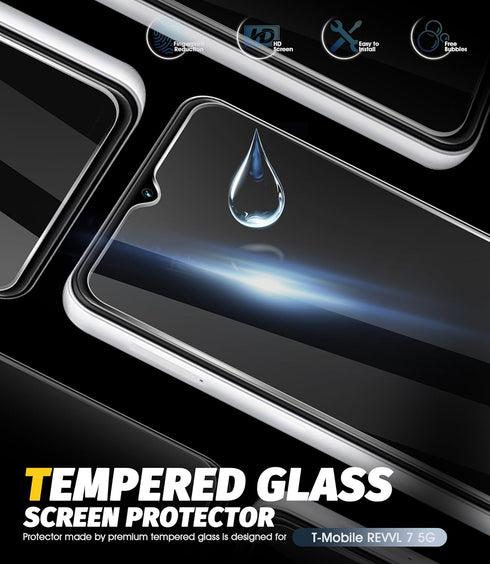 Orzero (4 Pack) Tempered Glass Screen Protector for T-Mobile REVVL 7 5G 6.58 inch, 2.5D Arc Edges, 9H Hardness