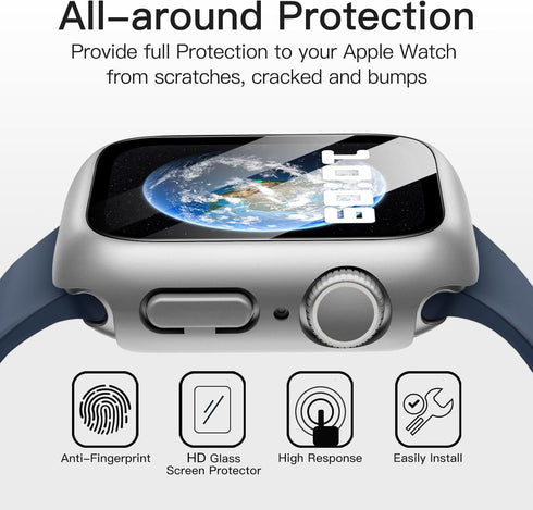 JETech Waterproof Case with Screen Protector for Apple Watch Series 9/8/7 45mm, 2 Pack Full Protective Cover (Silver)
