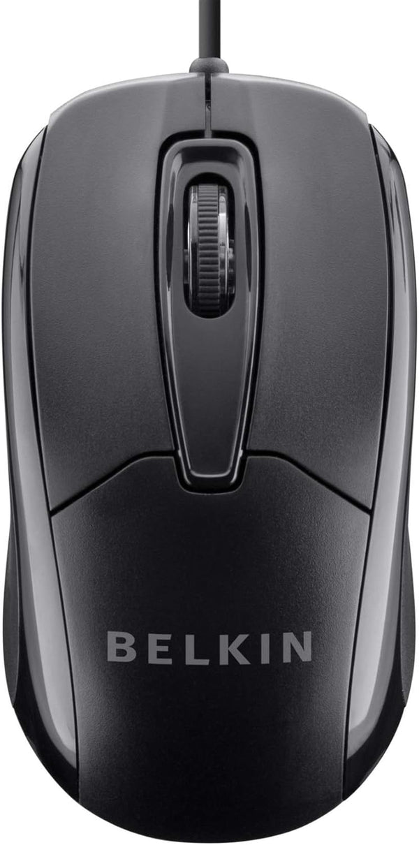 Belkin 3-Button Wired USB Optical Mouse with 5-Foot Cord, Compatible with PCs, Macs,