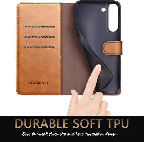 SUANPOT Leather Wallet Case for Samsung Galaxy S21+/S21 Plus 6.7" with RFID Blocking, Shockproof Flip Cover