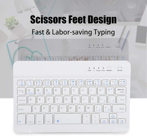 7 Inch Mini Universal Bluetooth Keyboard, Multi-Function Aluminum Alloy Portable Ultra-Slim Keypad, White Color