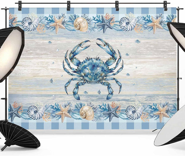 Generic Blue Crab Coastal Photo Backdrop for Photoshoot, 12 x 8 FT Summer