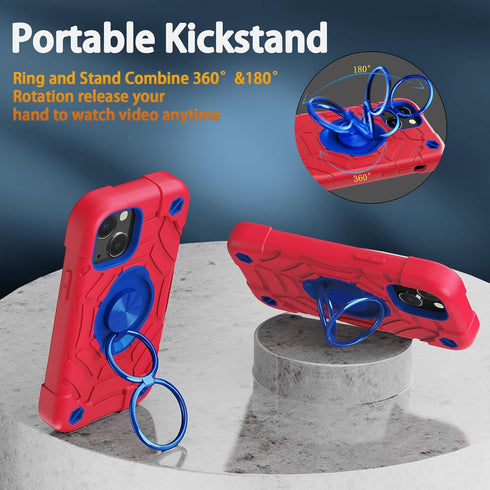 KCJ iPhone 13 & 14 Case - Shockproof, Military Grade Drop Protection, 6.1" with 2 Screen Protectors (Red+Blue)