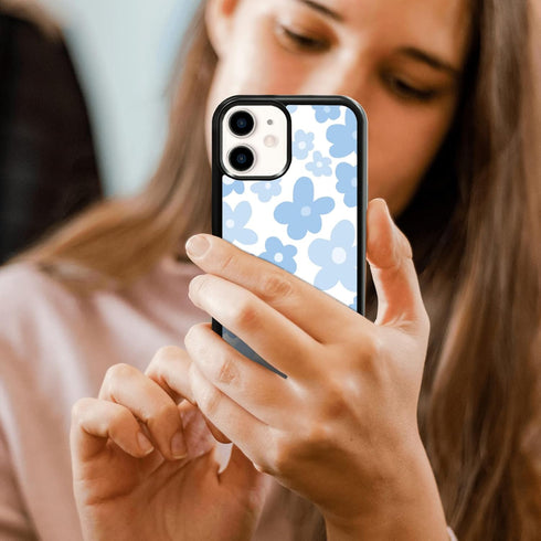 iPhone 11 Case - Light Blue Flower Shockproof Protective TPU Cute Blue Floral Design for Men Girls Women Boys - Bloom