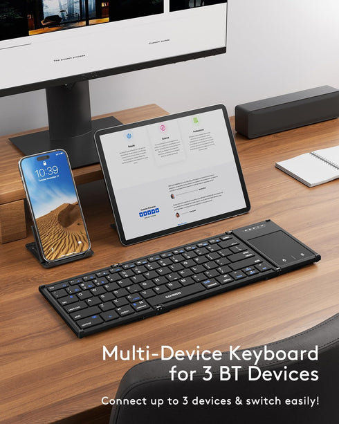 Samsers Foldable Bluetooth Keyboard with Touchpad, Full-Size Wireless Folding Keyboard for iOS Windows Android