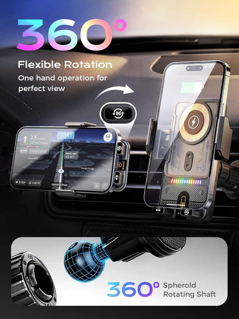 Zrpot 15W Phone Holders for Car, Cell Phone Mount Wireless Car Charger with Induction Opening and Closing Air Vent
