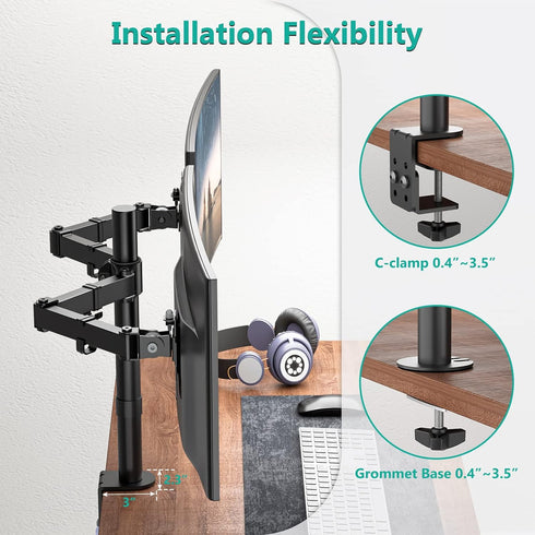 WALI Dual Monitor Desk Mount, Stand for 2 Monitors Up to 27 Inch, Max 22lbs, Black, Home, Office, School