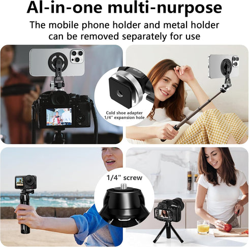 CAMEDAFLX Aluminum Magnetic Stand Mount with Cold Shoe Mount for iPhone,Adjustable Rotable Cellphone Tripod Stand