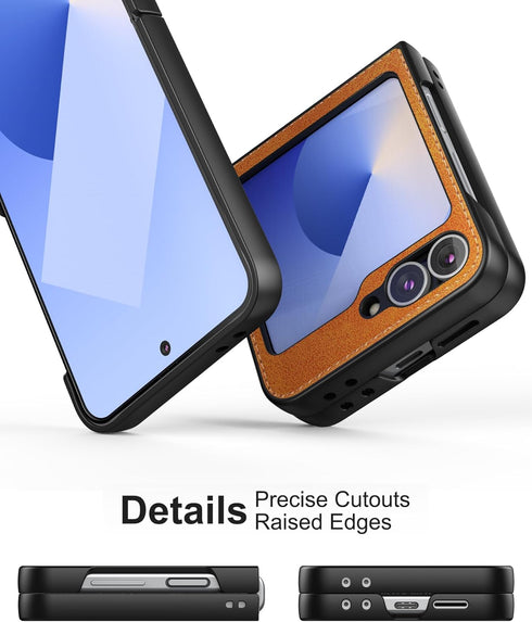 Foluu Samsung Galaxy Z Flip 6 5G Case, Yellow Leather + Hard PC Shell Ultra Thin Slim Durable Protective Cover