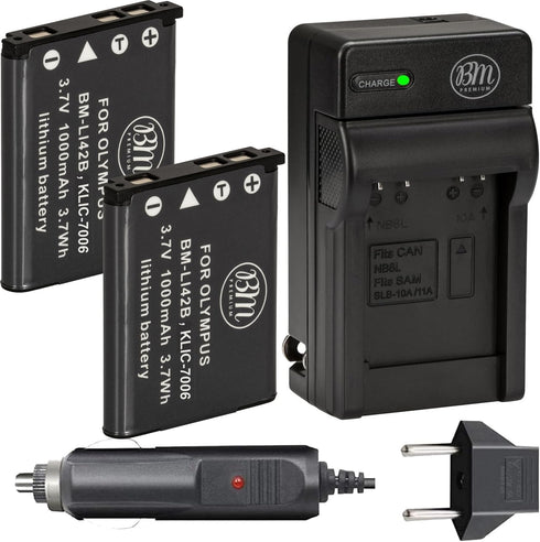 BM Premium 2-Pack LB-012 Batteries and Charger for Kodak KLIC-7006, PIXPRO FZ55, FZ53 Cameras