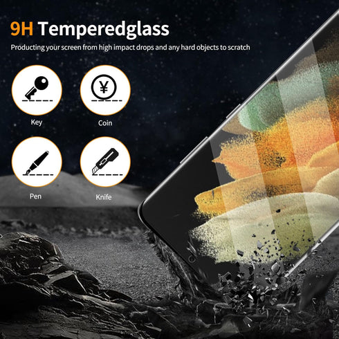 3 Pack Curved Tempered Glass Screen Protector for Samsung Galaxy S21 Ultra 5G (6.8 inch) - HD Clear, Fingerprint ID