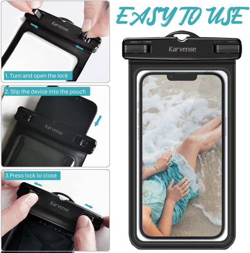 Waterproof Phone Pouch/Case, 2 Pack Holder for iPhone 15 14 13 12 11 Pro Max, Universal Dry Bag for Travel
