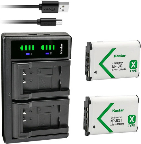 Kastar 2-Pack NP-BX1 Battery & LTD2 USB Charger for Sony NP-BX1, Type X, X-Series Rechargeable Battery Pack