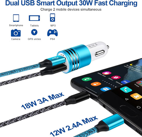 30W Fast Car Charger Type C Cable QC3.0 Wall Plug for Samsung Galaxy A25 A15 A53 A03S A14 A13 S23 S22 Ultra