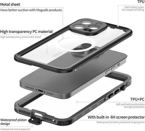 Hllhunkhe for iPhone 14 Pro Max Waterproof Case, iPhone 14 Pro Max with Screen Protector Case - Full Body Shockproof Dustproof Phone Protective Case for iPhone 14 Pro Max Cover 6.7'' (Black)