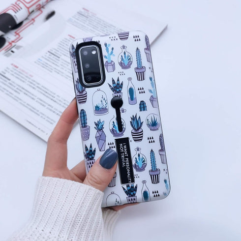 Compatible Samsung Galaxy S20+ Plus Case, 3D Embossed Grey Cactus White Shell Design, Rugged Shockproof