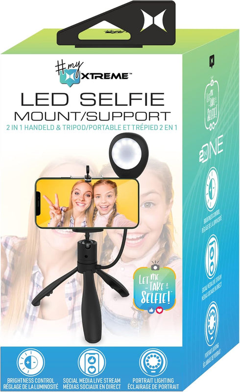 XTREME XCA21019BLK 2 1 3 LED Smartphone Extendable Selfie Mount in Led Selfie Stick White Lighting Levels, Tripod