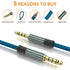 2 Pack TRRS 3.5mm Audio Cable, 5Ft 4-Conductor Nylon Braided Aux Cord for Car Home Stereos, Blue
