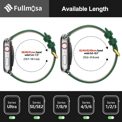 Fullmosa Dark Green Leather Bands Compatible with Apple Watch Band 41mm 40mm 38mm 42mm for Women Men, Genuine Leather