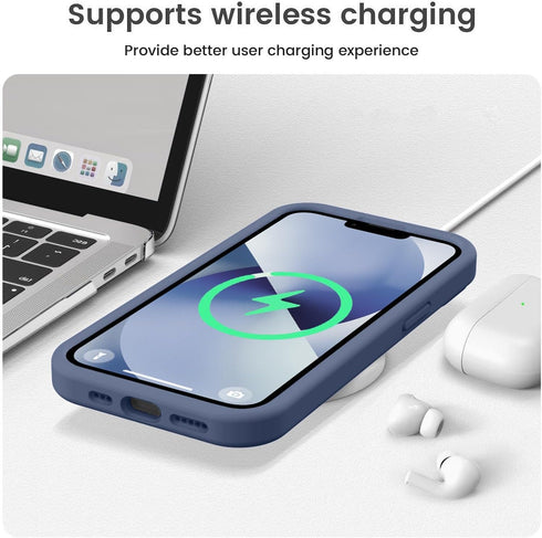 Vooii iPhone 13 Case - Navy Blue, Liquid Silicone, Shockproof, Camera Protection, Soft Anti-Scratch Microfiber Lining,
