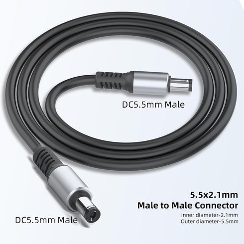 HIEbee 5.5x2.1mm DC Male to Male Aluminum Alloy Extension Cord, Power Adapter Cable, for LED Strip, Surveillance