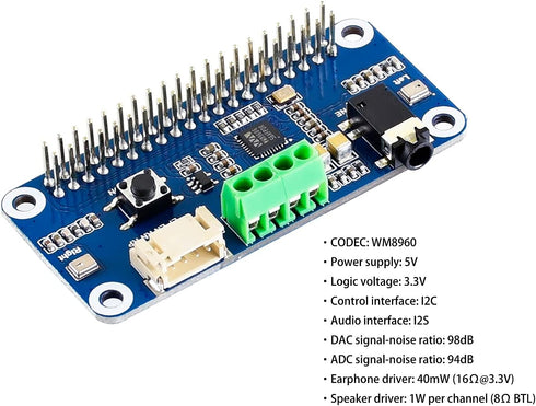 WM8960 Audio HAT Module for Raspberry Pi 4B/3B+/3B/2B/B+/A+/Zero/Zero W, Hi-Fi Sound Card HAT Stereo CODEC