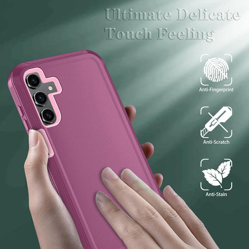Qinmay 3-Layer Shockproof Phone Cover for Samsung Galaxy A15 5G with HD Screen Protector, WinRedPink