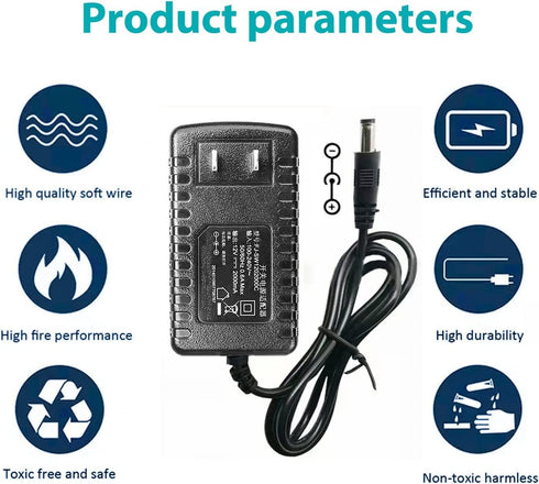 12V DC Adapter Power Cord for Theragun Liv, ONN Sound Bar Speaker, Monitor Charger Replacement